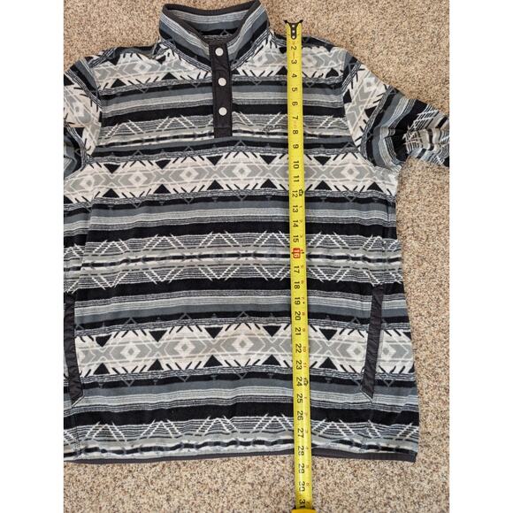 Eddie Bauer Mens XL Pullover Fleece Aztec Stripe Black Grey 1/4 Snap Collar Soft - Picture 4 of 7